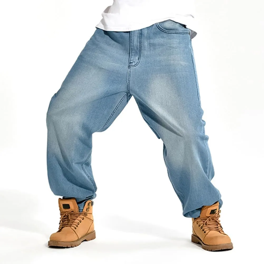 Baggy Jeans Men Dark Blue Vintage Straight Leg Skater Jeans