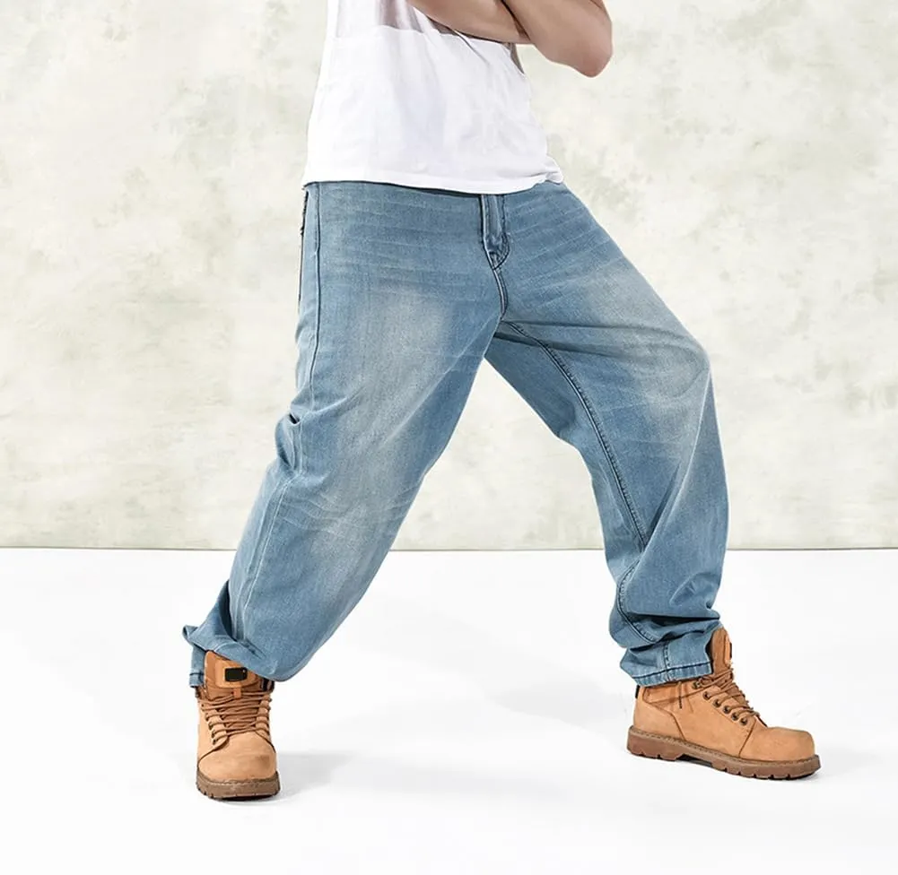 Baggy Jeans Men Dark Blue Vintage Straight Leg Skater Jeans