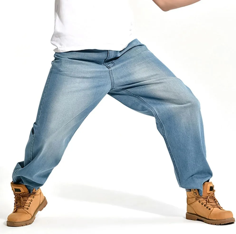 Baggy Jeans Men Dark Blue Vintage Straight Leg Skater Jeans