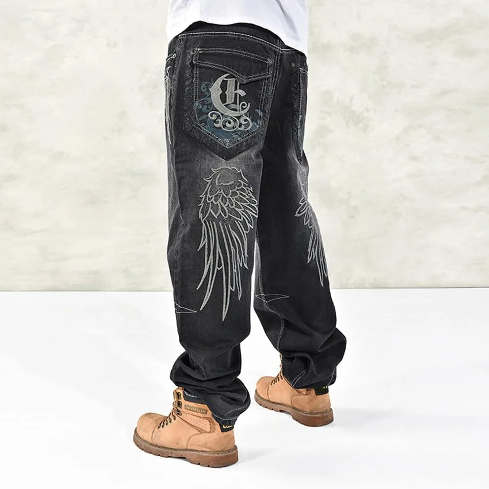 Baggy Jeans Men Dark Blue Vintage Straight Leg Skater Jeans