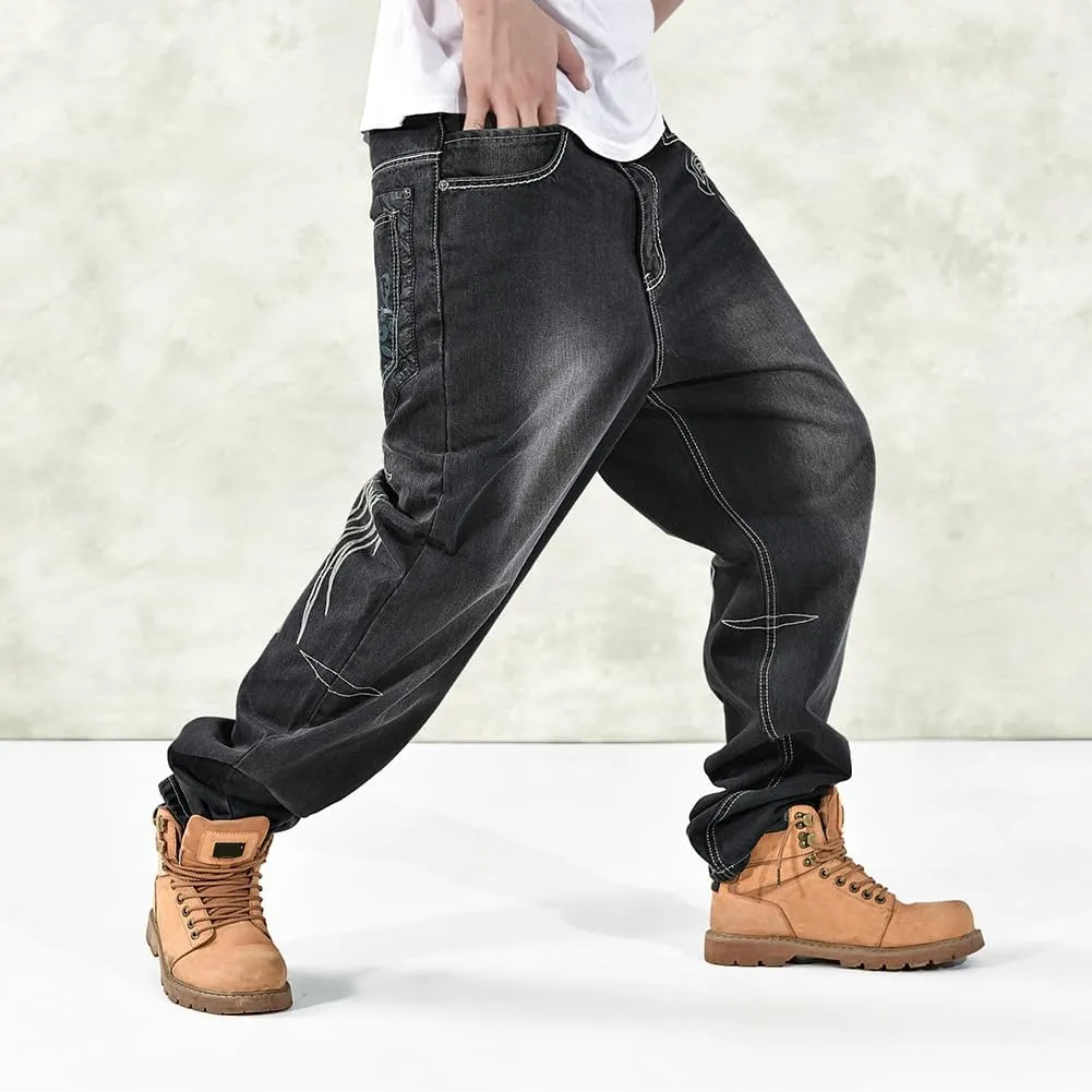 Baggy Jeans Men Dark Blue Vintage Straight Leg Skater Jeans