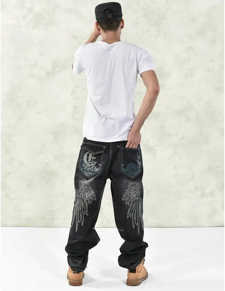 Baggy Jeans Men Dark Blue Vintage Straight Leg Skater Jeans