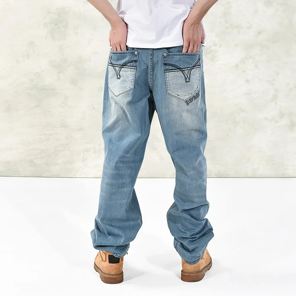 Baggy Jeans Men Dark Blue Vintage Straight Leg Skater Jeans