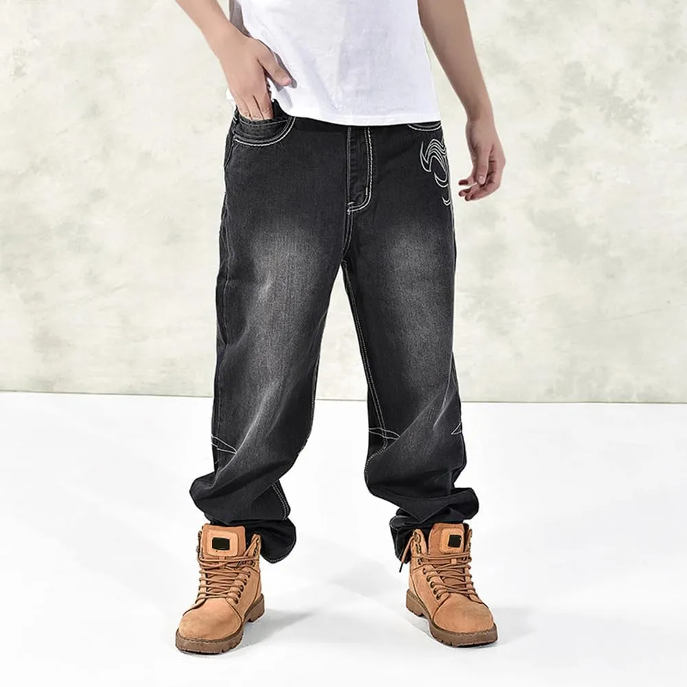 Baggy Jeans Men Dark Blue Vintage Straight Leg Skater Jeans