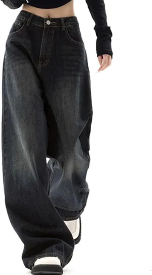 Baggy Wide Leg Jeans for Woman Boyfriend Y2k High Waisted Denim Pants for Teen Girls Loose Fit Vintage Trousers