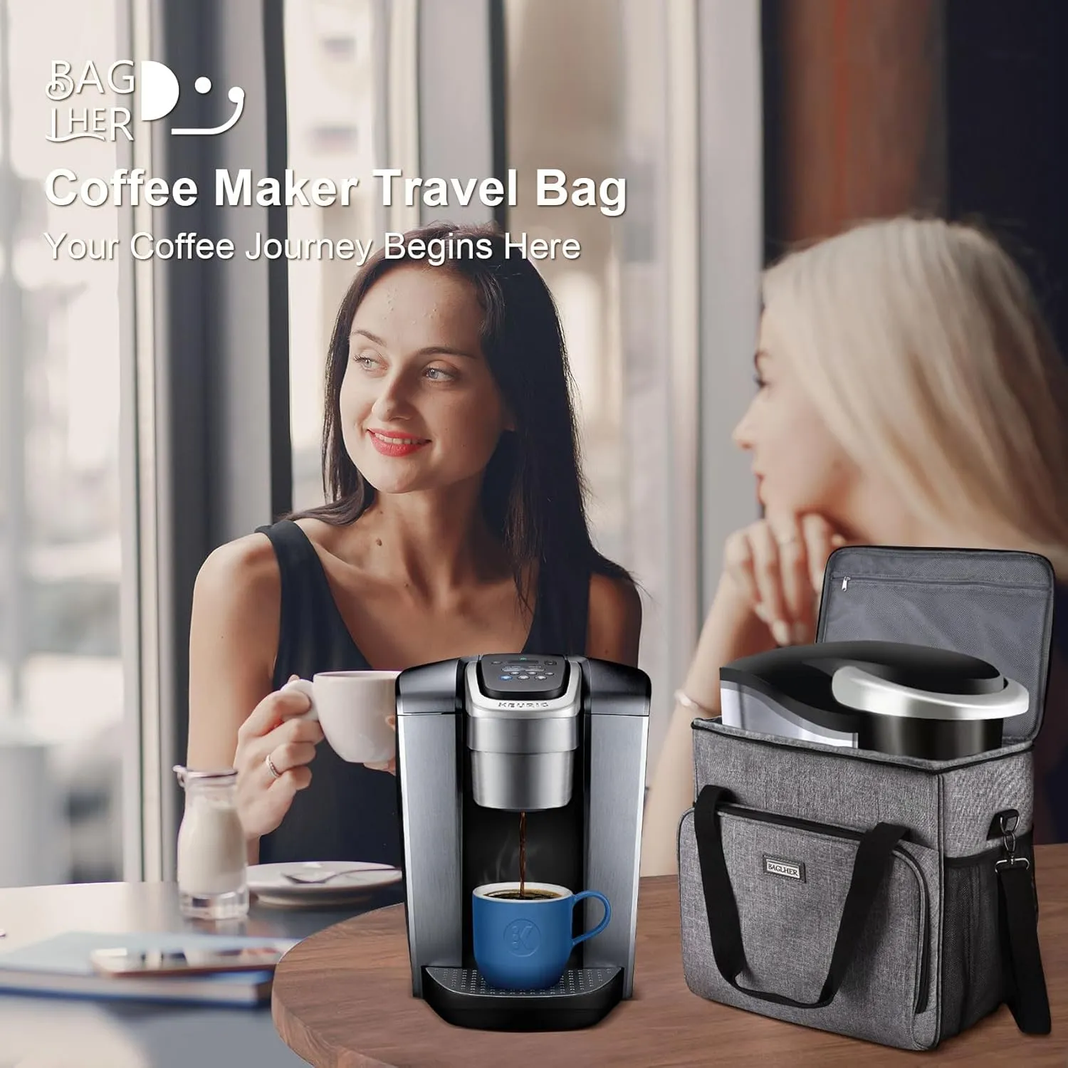 BAGLHER Coffee Maker Travel Bag Compatible with Keurig K-Classic、Keurig K-Elite、Keurig K-Compact or Other Accessories, Portable Coffee Maker Case with Shoulder Strap for Travel, Grey