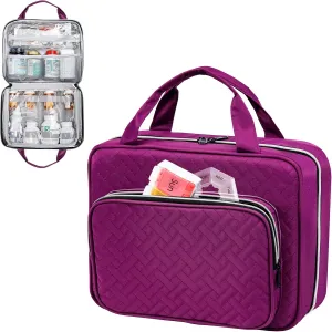 BAGSFY Medicine Bag for Traveling, Pill Bottle Organizer and Storage, Home Medication Bag, Vitamin Bottle Carrying Case Large Purple (Comes with Weekly Pill Organizer)