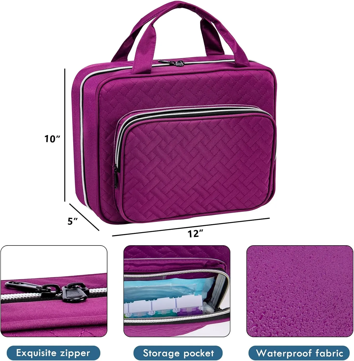 BAGSFY Medicine Bag for Traveling, Pill Bottle Organizer and Storage, Home Medication Bag, Vitamin Bottle Carrying Case Large Purple (Comes with Weekly Pill Organizer)
