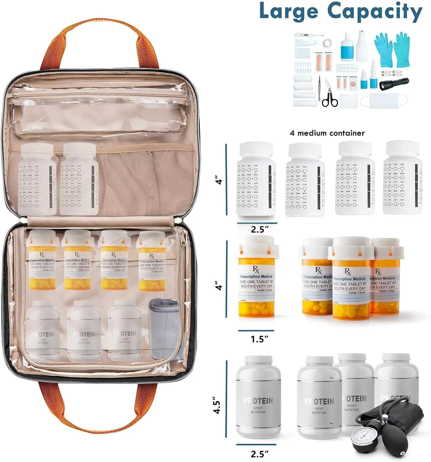 BAGSFY Medicine Bag for Traveling, Pill Bottle Organizer and Storage, Home Medication Bag, Vitamin Bottle Carrying Case Large Purple (Comes with Weekly Pill Organizer)