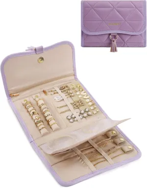 BAGSMART Travel Jewelry Case Organizer, Roll Foldable Jewelry Case for Journey-Rings, Necklaces, Earrings, Bracelets, Brooches, Portable Travel Essentials, Purple