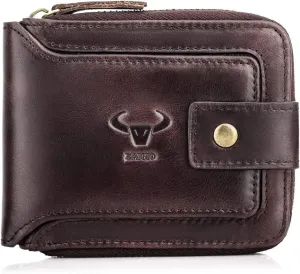 BAIGIO Genuine Leather Wallets for Men Multi Card Purse with Zipper Wallet Men RFID Blocking Coin Pocket (Dark Coffee)