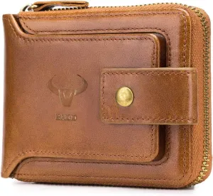 BAIGIO Genuine Leather Wallets for Men Multi Card Purse with Zipper Wallet Men RFID Blocking Coin Pocket(Yellow)