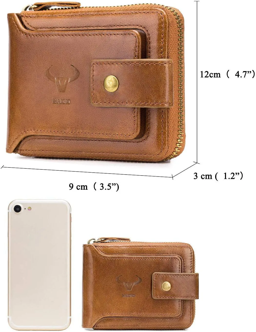 BAIGIO Genuine Leather Wallets for Men Multi Card Purse with Zipper Wallet Men RFID Blocking Coin Pocket(Yellow)
