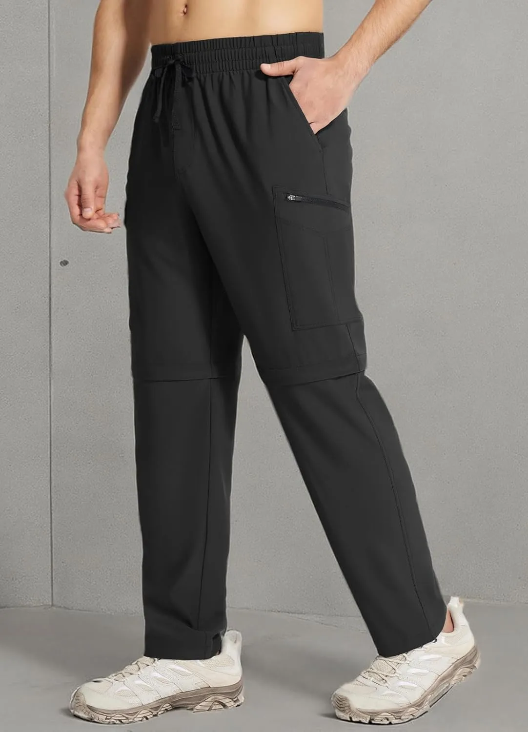 baleaf Men's Hiking Convertible Pants Water Resistant Lightweight Quick Dry Cargo Elastic Waist Outdoor with Zip Pockets