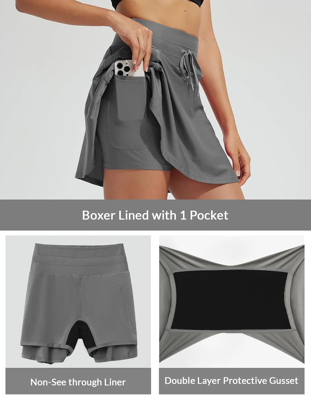 baleaf Women's High Waisted 15'' Swim Skirt Boxer Liner Quick Dry Bathing Suit Tankini Swimsuit Bottoms with Zipper Pocket