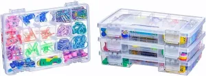 BangQiao 4 Pack Clear Plastic Storage Organizer Box with 15 Adjustable Dividers and 3 Fixed Sections, Portable Carrying Case with Handle and Hinged Lid for Art, Craft Supplies, Small Parts, Tackle