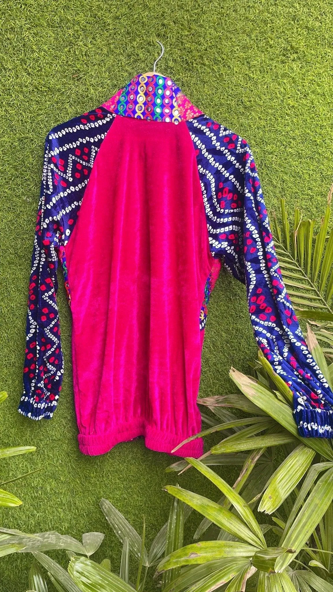 Banjara velvet hoodie blue& pink