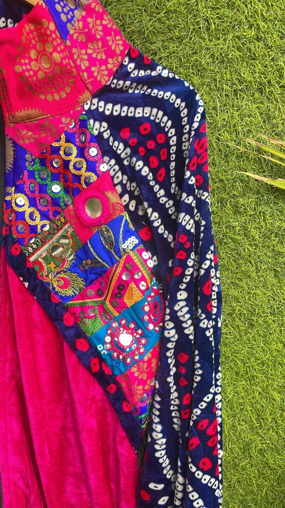Banjara velvet hoodie blue& pink