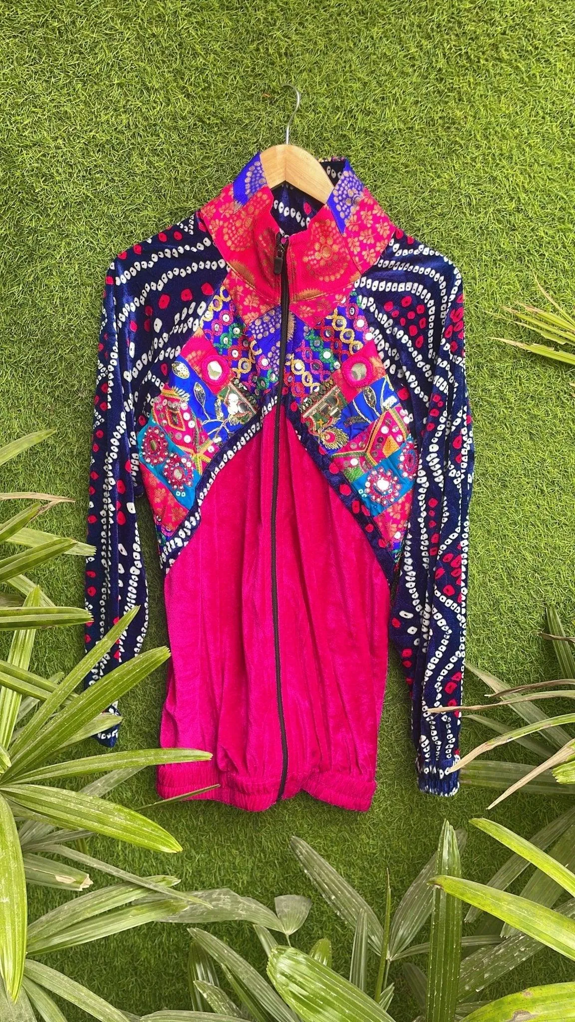 Banjara velvet hoodie blue& pink