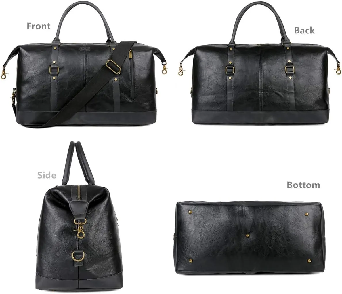 BAOSHA Vegan Leather Travel Duffel Tote Bag Overnight Weekender Bag Oversized for Men and Women HB-14 (Black)