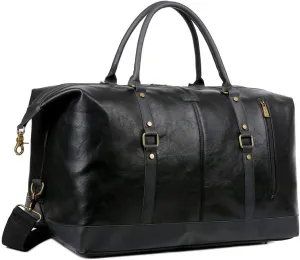 BAOSHA Vegan Leather Travel Duffel Tote Bag Overnight Weekender Bag Oversized for Men and Women HB-14 (Black)