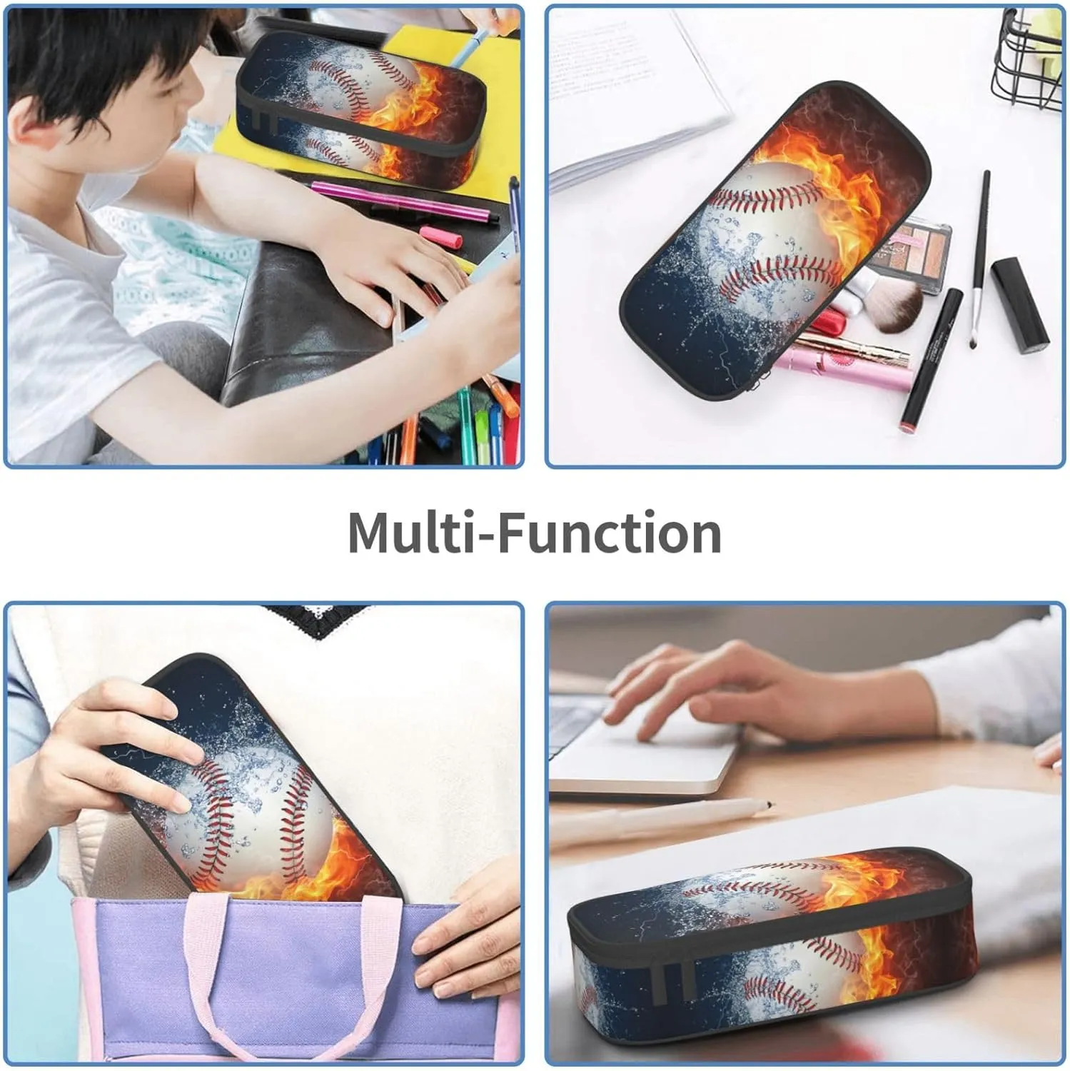 Baseball Ball Pencil Case Big Capacity Storage Pencil Pouch Stationery Bags With Zipper Portable Pen Holder Box Organizer For Boys Girls Teens Student College School Office Supplies