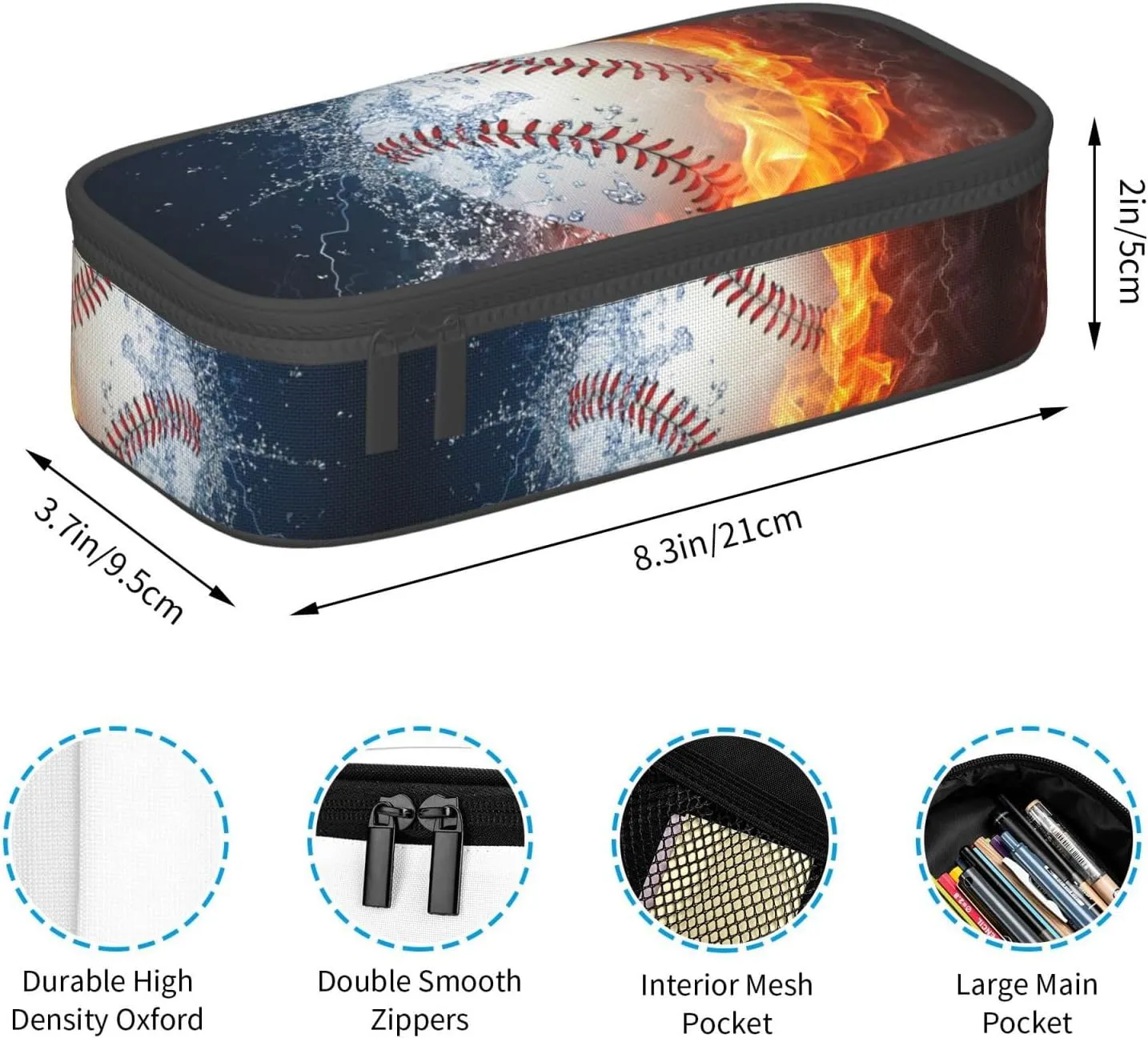 Baseball Ball Pencil Case Big Capacity Storage Pencil Pouch Stationery Bags With Zipper Portable Pen Holder Box Organizer For Boys Girls Teens Student College School Office Supplies