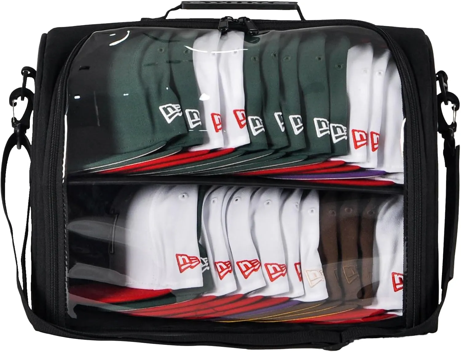Baseball Hat Organizer Bag for 20-24 Caps, Large Cap Storage Case, Stackable Hat Travel Bag, Portable Hat Carrier for Home & On-the-Go (Black)