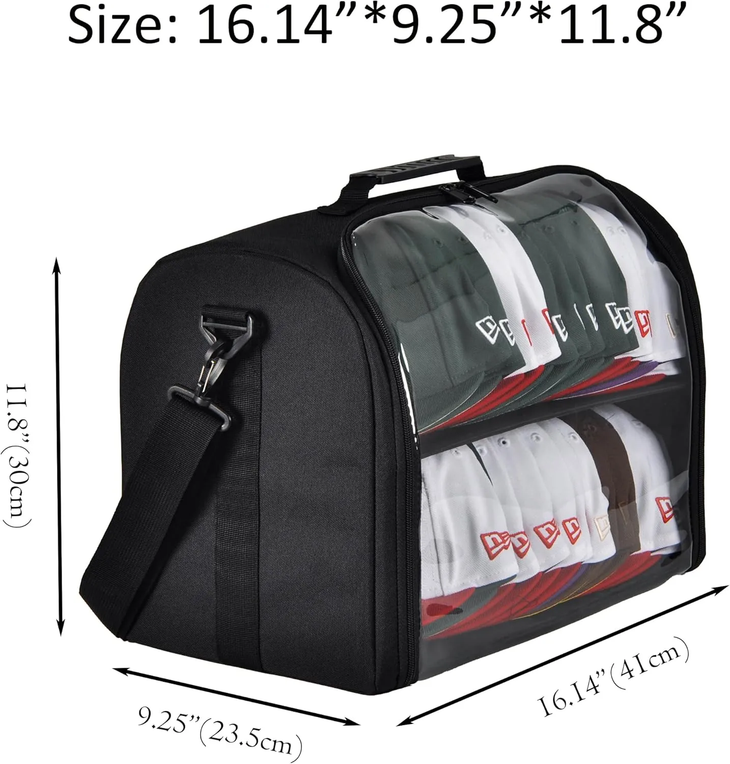 Baseball Hat Organizer Bag for 20-24 Caps, Large Cap Storage Case, Stackable Hat Travel Bag, Portable Hat Carrier for Home & On-the-Go (Black)