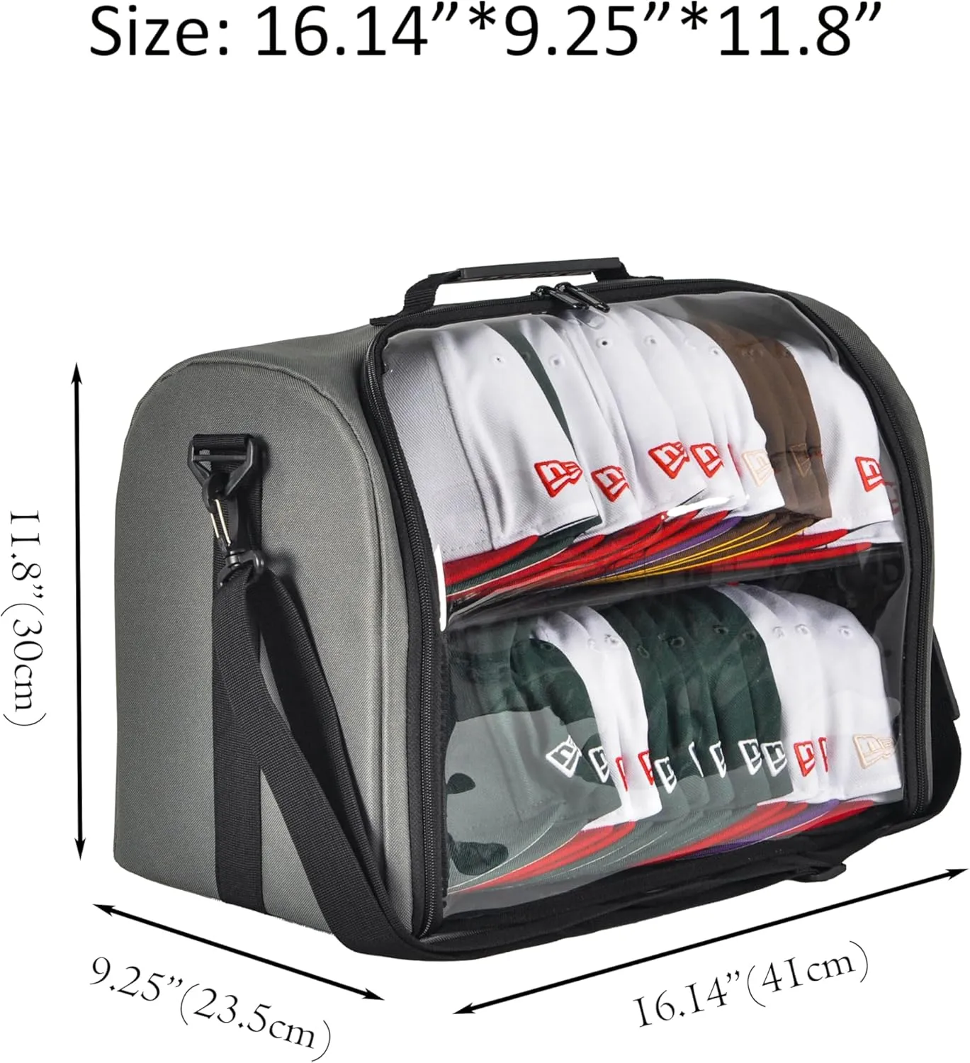 Baseball Hat Organizer Bag for 20-24 Caps, Large Cap Storage Case, Stackable Hat Travel Bag, Portable Hat Carrier for Home & On-the-Go (Grey)