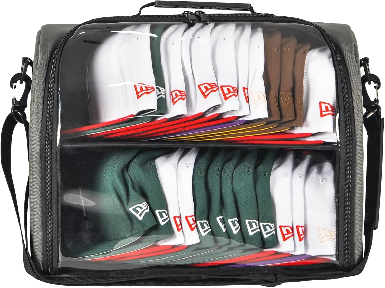 Baseball Hat Organizer Bag for 20-24 Caps, Large Cap Storage Case, Stackable Hat Travel Bag, Portable Hat Carrier for Home & On-the-Go (Grey)