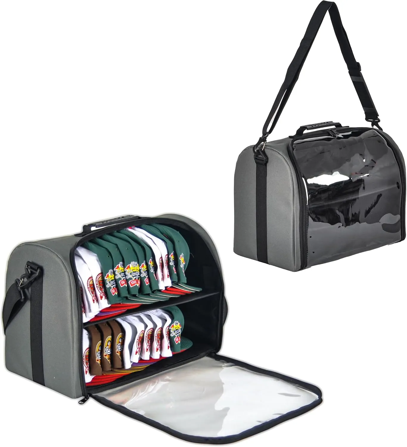Baseball Hat Organizer Bag for 20-24 Caps, Large Cap Storage Case, Stackable Hat Travel Bag, Portable Hat Carrier for Home & On-the-Go (Grey)