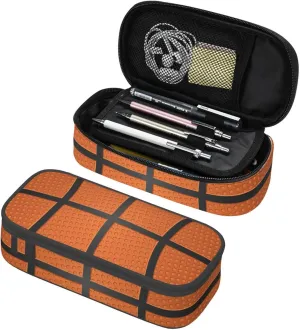 Basketball Ball Texture Pencil Case Big Capacity Storage Pencil Pouch Stationery Bags With Zipper Portable Pen Holder Box Organizer For Boys Girls Teens Student College School Office Supplies
