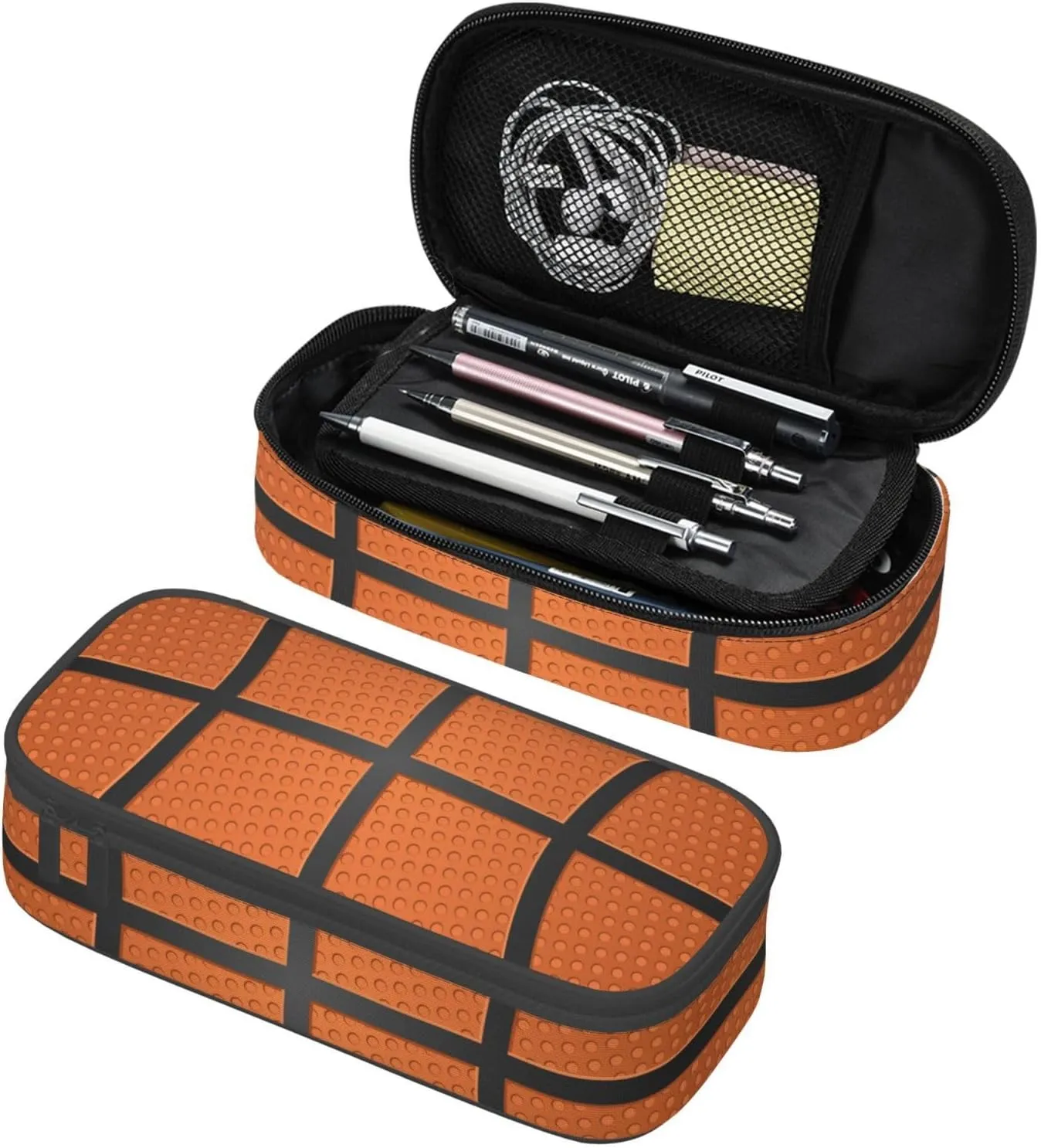 Basketball Ball Texture Pencil Case Big Capacity Storage Pencil Pouch Stationery Bags With Zipper Portable Pen Holder Box Organizer For Boys Girls Teens Student College School Office Supplies