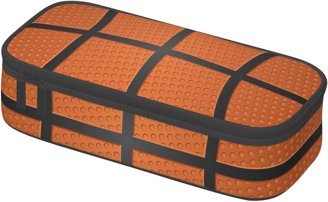 Basketball Ball Texture Pencil Case Big Capacity Storage Pencil Pouch Stationery Bags With Zipper Portable Pen Holder Box Organizer For Boys Girls Teens Student College School Office Supplies