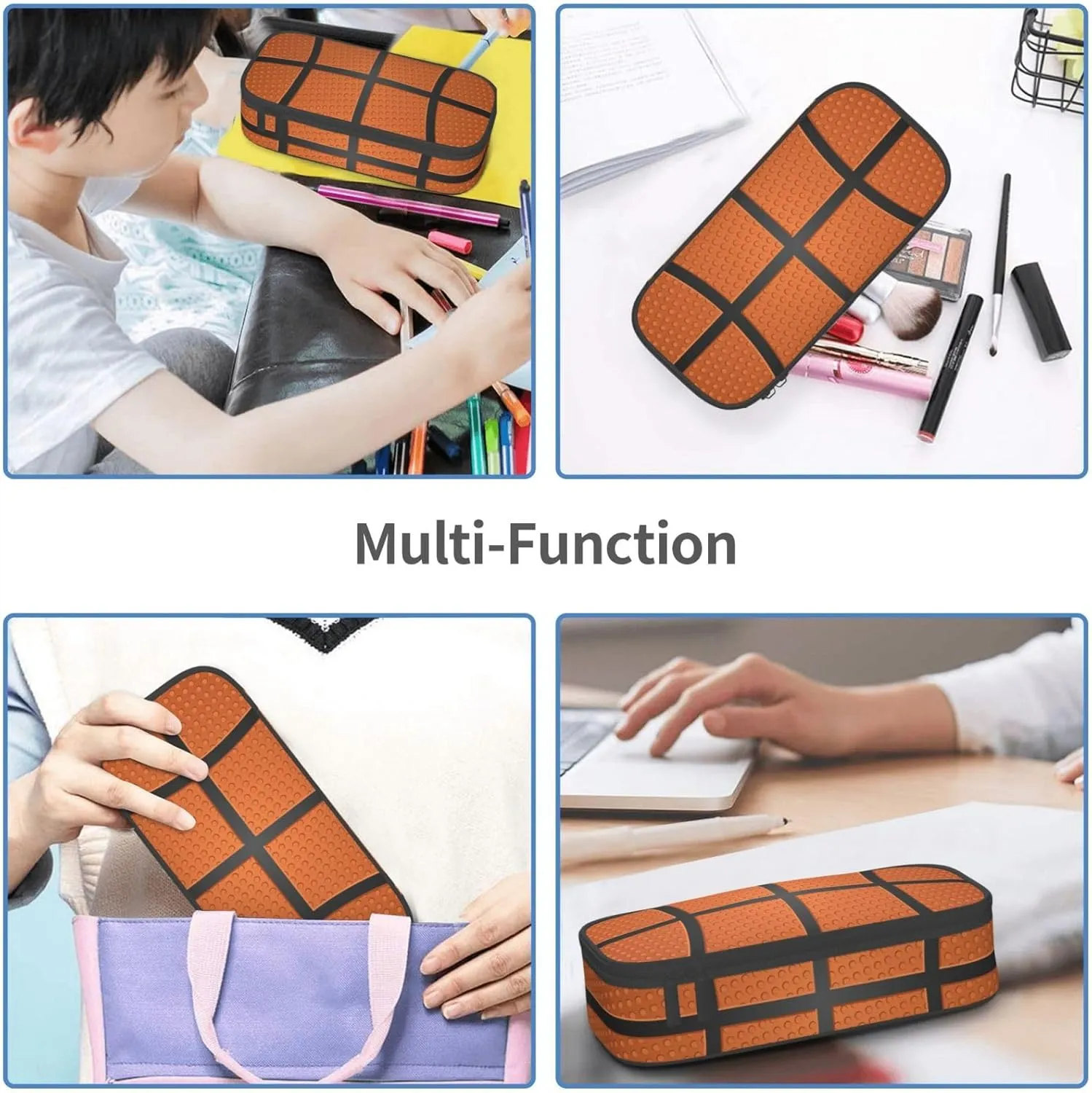 Basketball Ball Texture Pencil Case Big Capacity Storage Pencil Pouch Stationery Bags With Zipper Portable Pen Holder Box Organizer For Boys Girls Teens Student College School Office Supplies