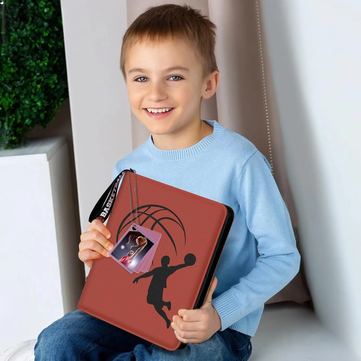 Basketball Card Binder 440 Pocket, Sports Card Binder with Card Display Design, Premium Card Ablums with Sports Pattern Wristband Fit for Basketball Cards 2024-2025