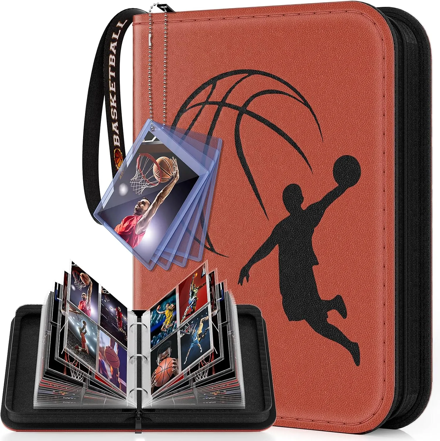 Basketball Card Binder 440 Pocket, Sports Card Binder with Card Display Design, Premium Card Ablums with Sports Pattern Wristband Fit for Basketball Cards 2024-2025