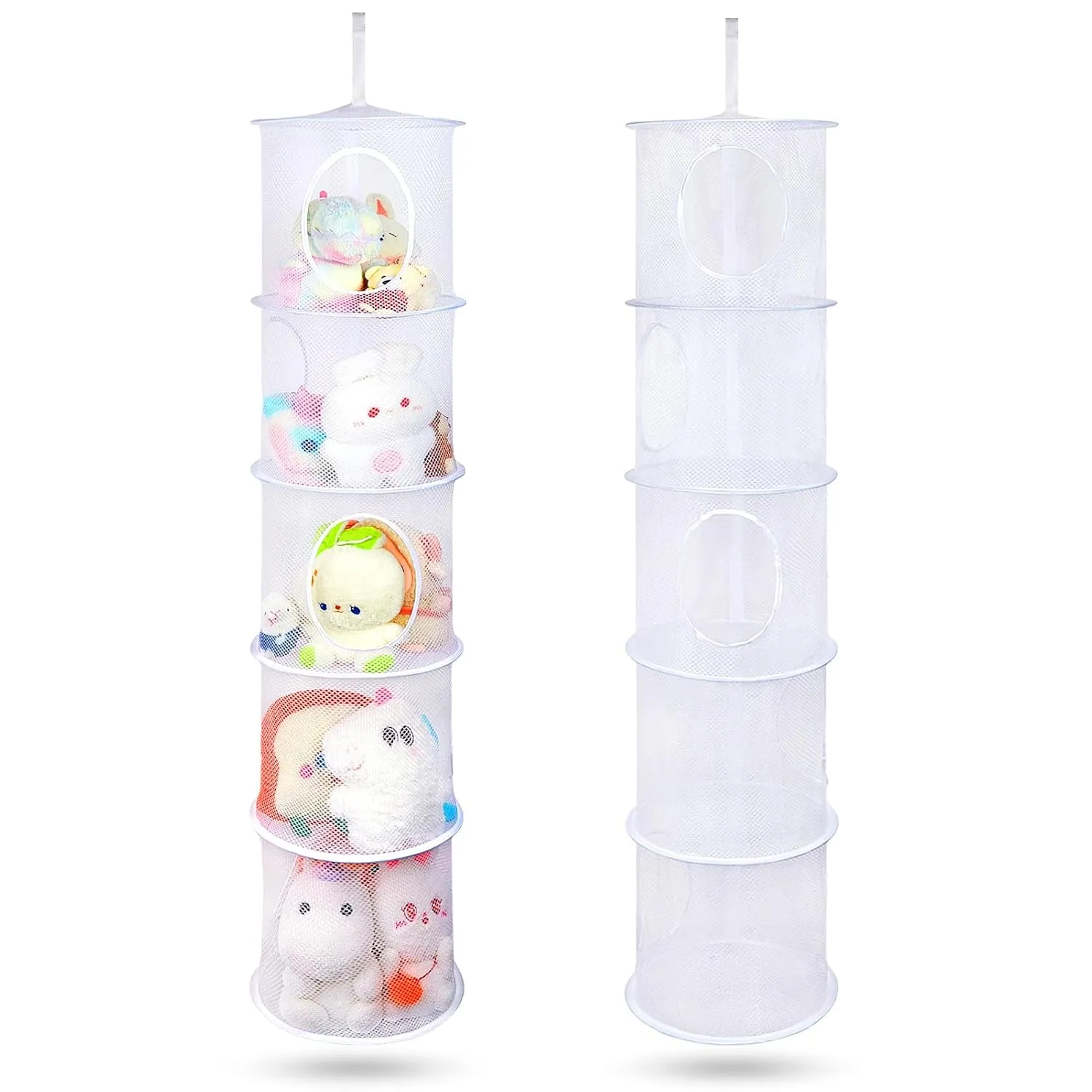 Basumee Stuffed Animals Net or Hammock 2 Pcs Stuffed Animals Storage Toy Net Hammock for Plushies Storage Organizer Mesh Kids Girls Room Decor, White, 5 Tiers