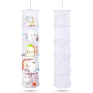 Basumee Stuffed Animals Net or Hammock 2 Pcs Stuffed Animals Storage Toy Net Hammock for Plushies Storage Organizer Mesh Kids Girls Room Decor, White, 5 Tiers