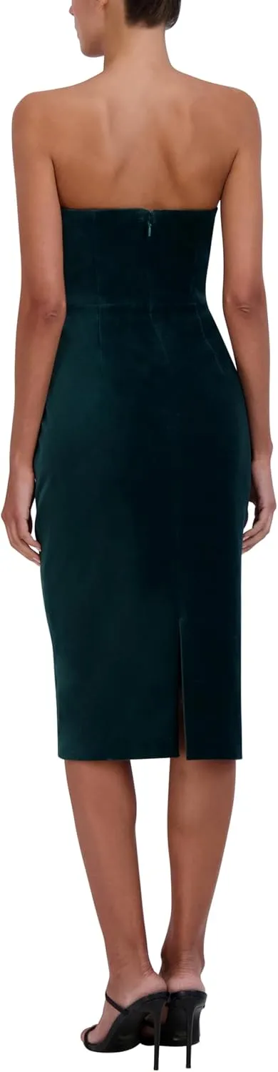BCBGMAXAZRIA Women's Sweetheart Neck Velvet Bustier Midi Cocktail Dress