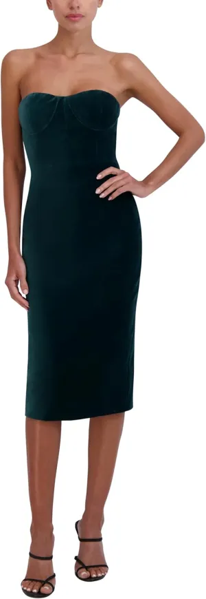 BCBGMAXAZRIA Women's Sweetheart Neck Velvet Bustier Midi Cocktail Dress