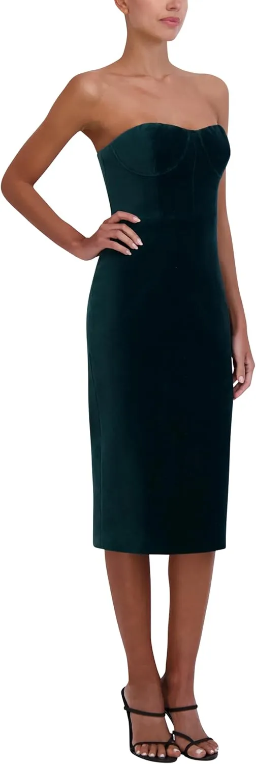 BCBGMAXAZRIA Women's Sweetheart Neck Velvet Bustier Midi Cocktail Dress