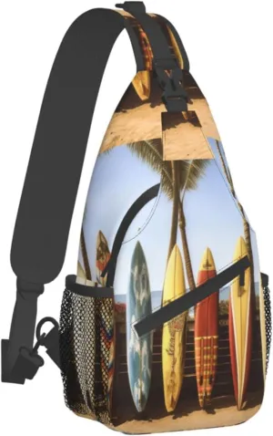 Beach Surfboard Outdoor Cross-body Shoulder Bag, Unisex Backpack For Women Men Young Hiking Travel