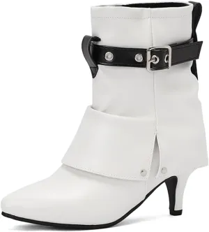 BEAUPAS Women's Buckle Ankle Boots Kitten Heels Pointed Toe Boots Fold Over Booties Low Heel Dress Shoes
