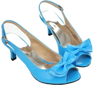 BEAUPAS Women's Peep Toe Slingback Kitten Heel Patent Pumps with Bow Buckle Cute Shoes