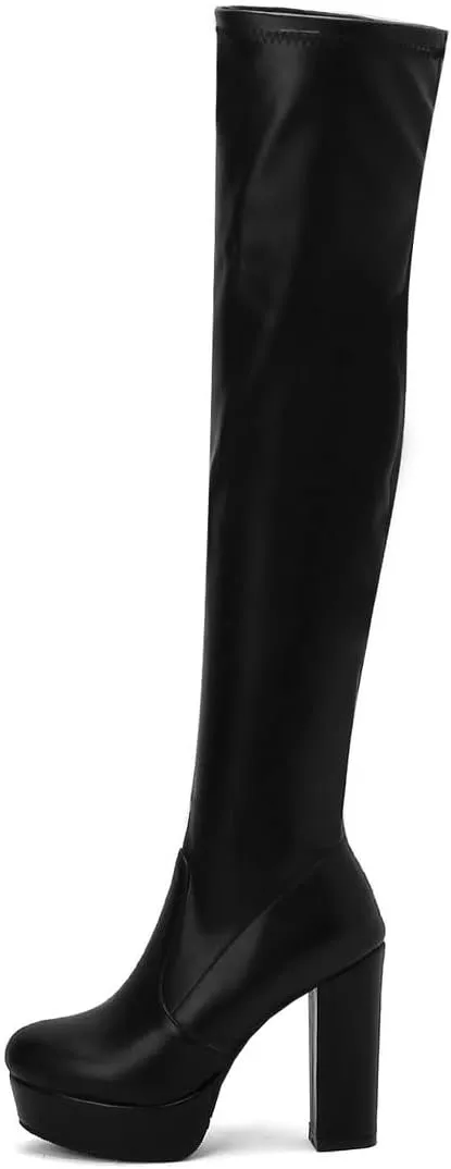 BEAUPAS Women's Thigh High Chunky Platform Boots High Heeled Over The Knee Boots Block Heel Round Toe Zip Up Gothic Shoes