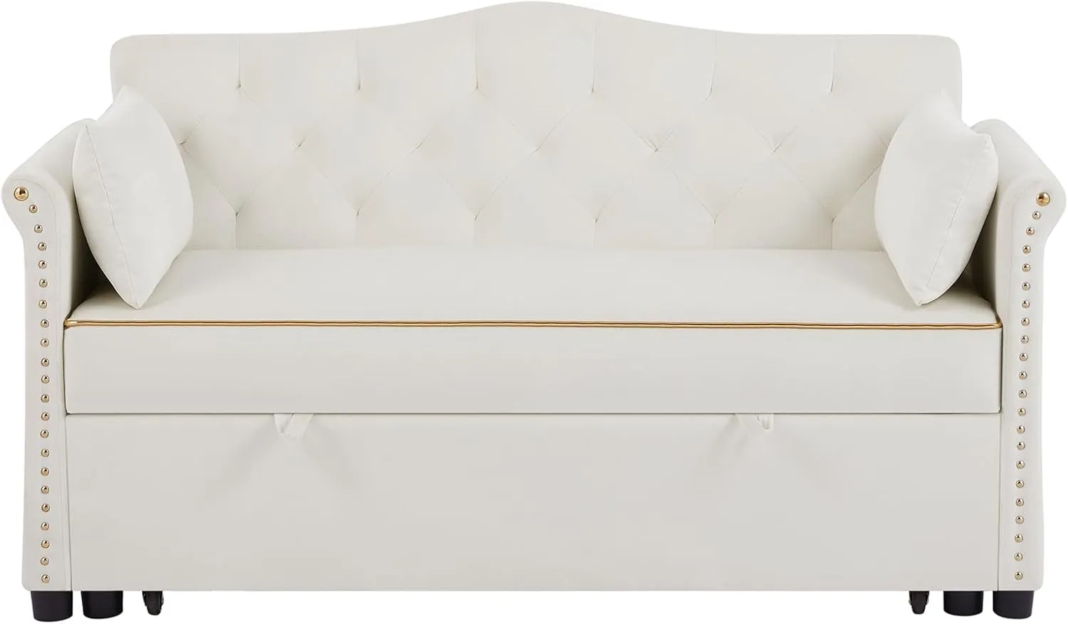 Beautiful 3 in 1 Convertible Sleeper Sofabed Thicken Cushion Living Room Tufted Backrest Daybed ,57.5" Oversized Loveseat Sofa Pull Out Sleep Couch Bed W/Nailhead Decor and Golden Trim for Guestroom