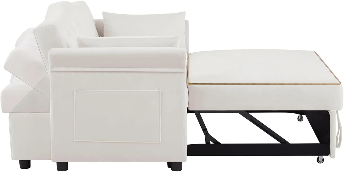 Beautiful 3 in 1 Convertible Sleeper Sofabed Thicken Cushion Living Room Tufted Backrest Daybed ,57.5" Oversized Loveseat Sofa Pull Out Sleep Couch Bed W/Nailhead Decor and Golden Trim for Guestroom