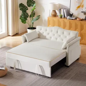 Beautiful 3 in 1 Convertible Sleeper Sofabed Thicken Cushion Living Room Tufted Backrest Daybed ,57.5" Oversized Loveseat Sofa Pull Out Sleep Couch Bed W/Nailhead Decor and Golden Trim for Guestroom
